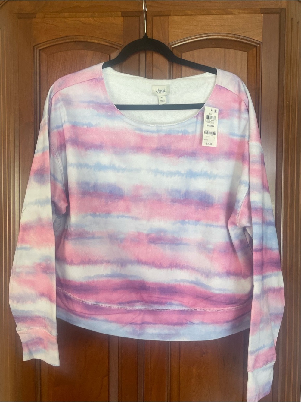 Jenni Pink & Lavender Striped Tie-Dye Sweatshirt